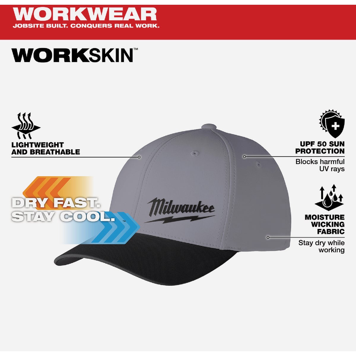 Milwaukee Workskin Dark Gray Performance Fitted Hat, Large/XL Image 6