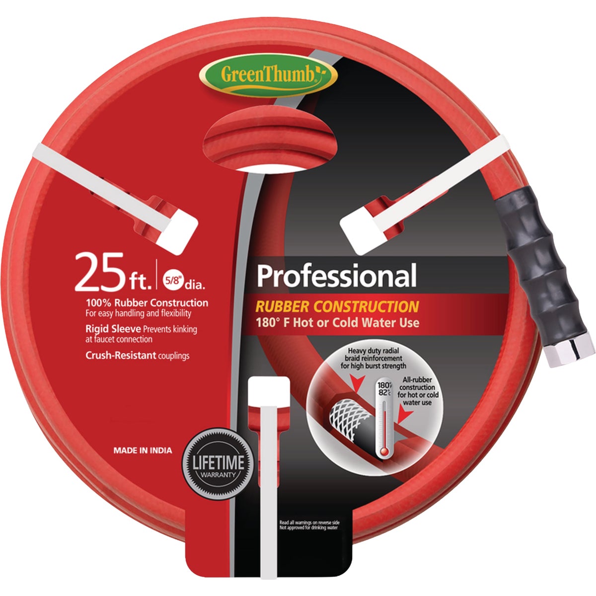 Green Thumb 5/8 In. Dia. x 25 Ft. Red Rubber Hot Water Garden Hose