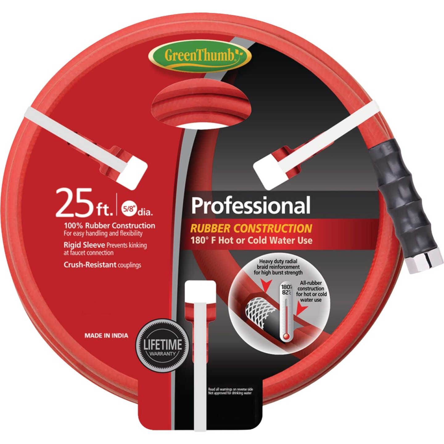Green Thumb 5/8 In. Dia. x 25 Ft. Red Rubber Hot Water Garden Hose Image 1