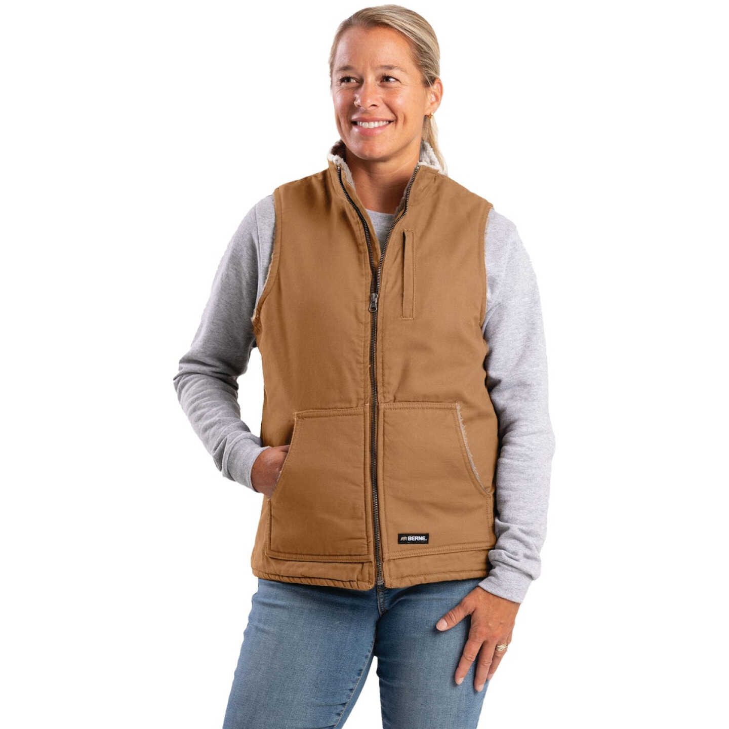 Berne Softstone Women's Large Brown Duck Sherpa-Lined Vest Image 1
