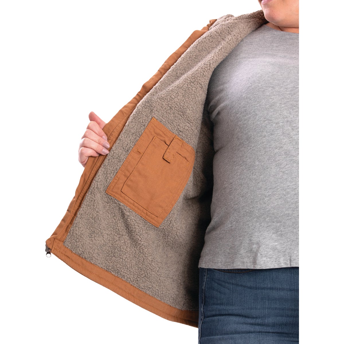 Berne Softstone Women's Large Brown Duck Sherpa-Lined Vest Image 6