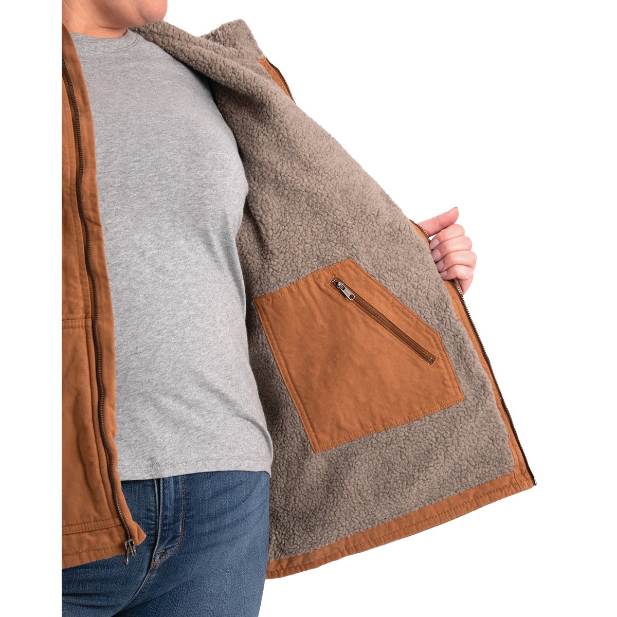 Berne Softstone Women's Large Brown Duck Sherpa-Lined Vest Image 5