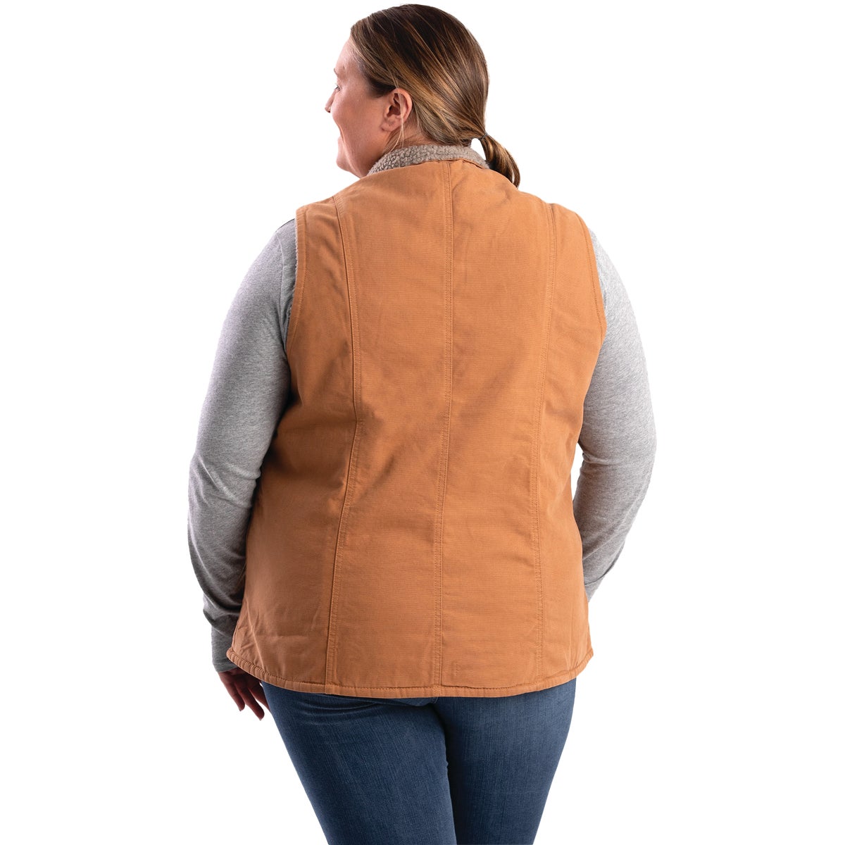Berne Softstone Women's Large Brown Duck Sherpa-Lined Vest Image 4