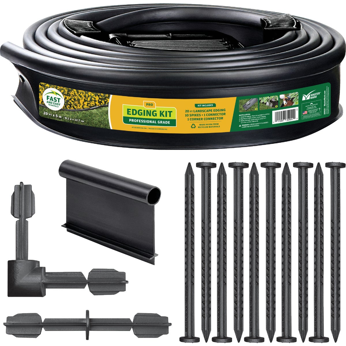 Master Mark Pro 5 In. x 20 Ft. Black Plastic Edging Kit with YardPack