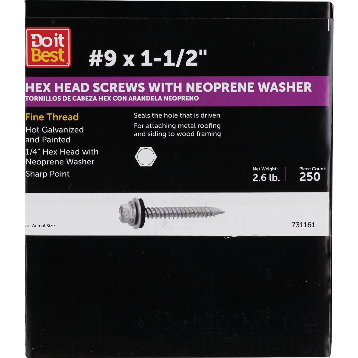 Do it #9 x 1-1/2 In. Hex Washered Galvanized Framing Screw (250-Count)