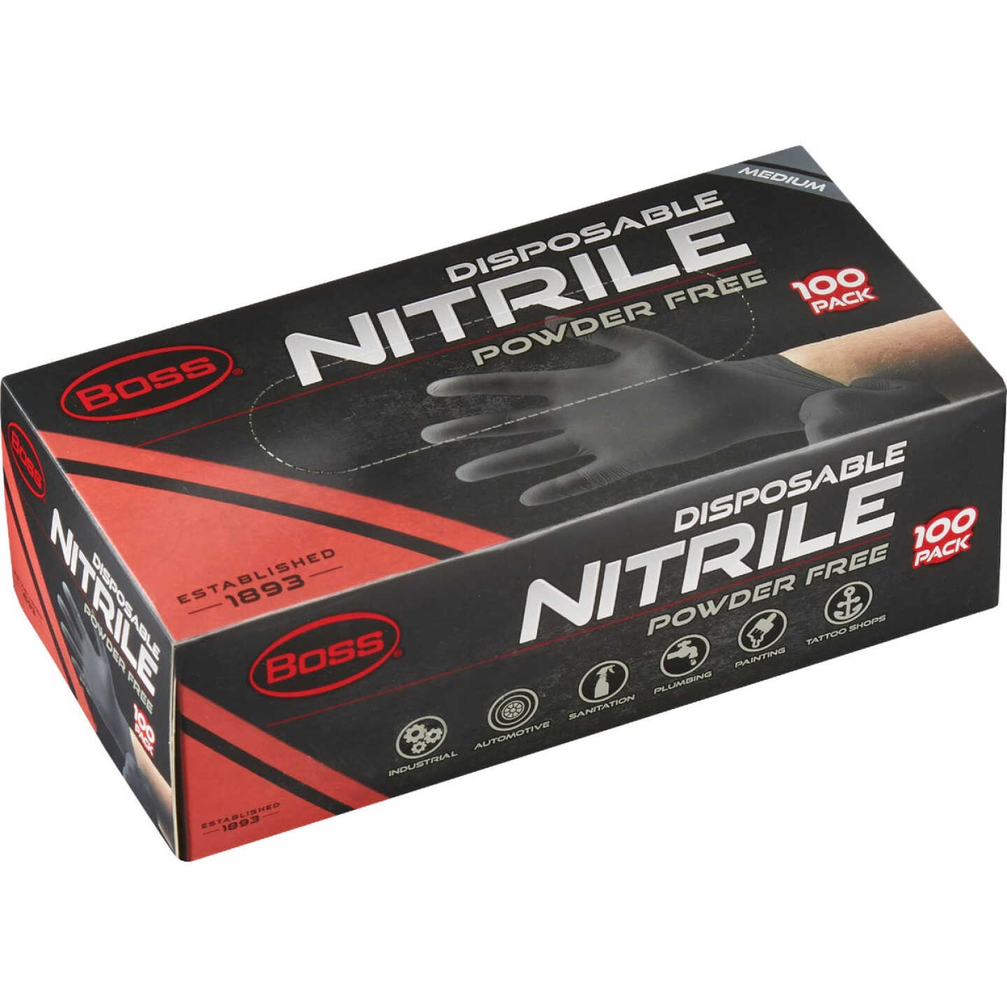 Boss Medium Black Nitrile 4 Mil Disposable Gloves (100-Pack) Image 2
