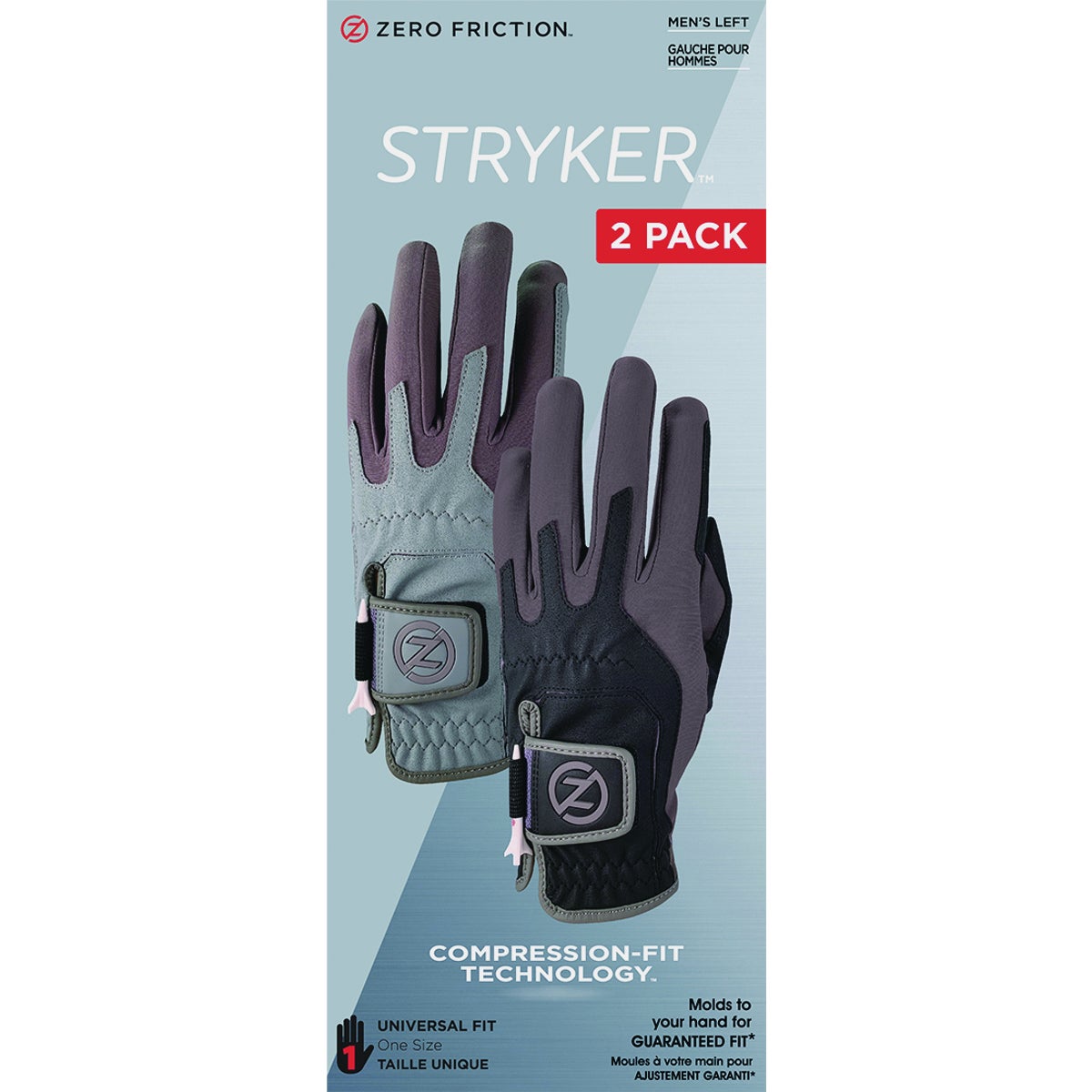 Zero Friction Stryker Gray/Black Universal Fit Left Hand Golf Glove (2-Pack)