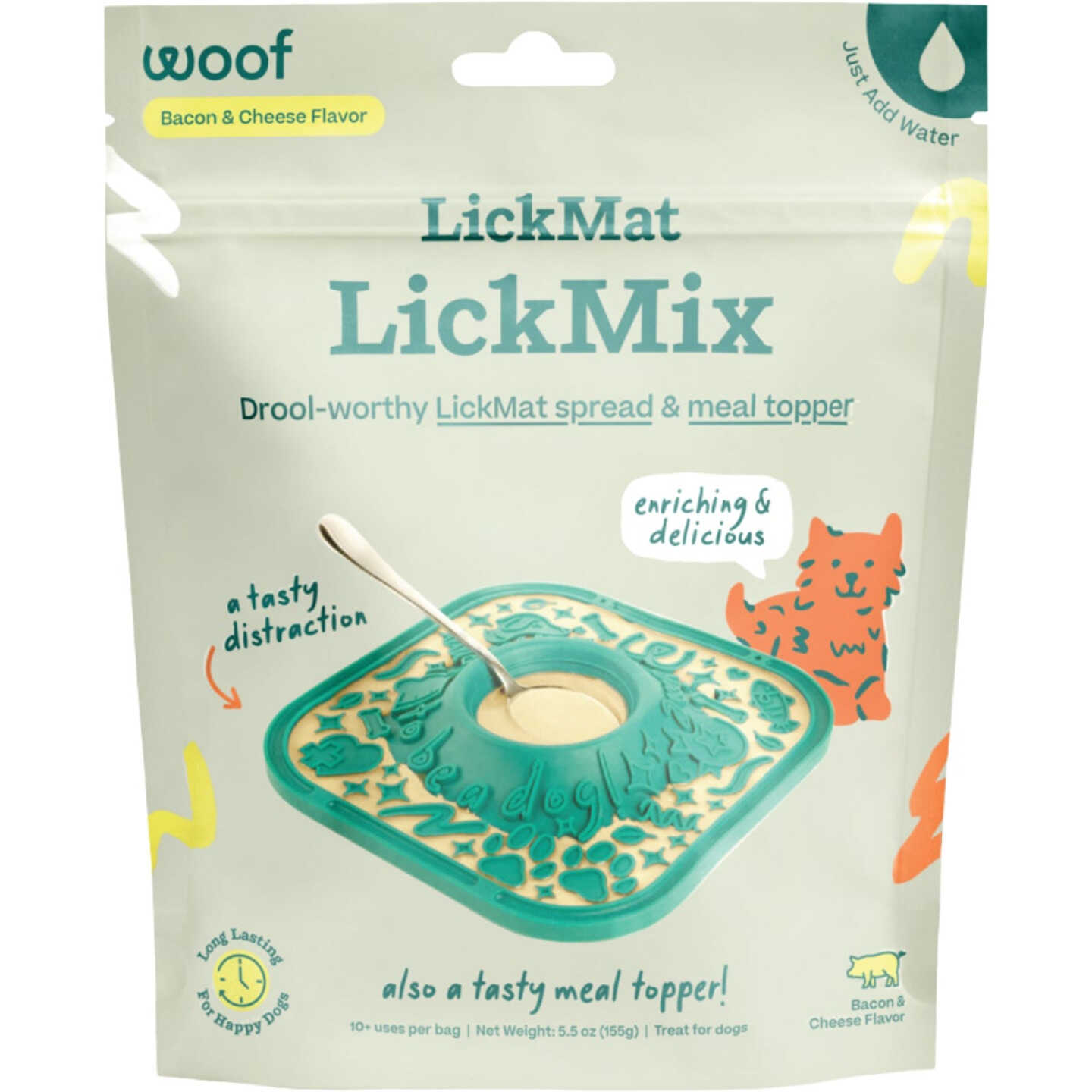 Woof LickMat LickMix 5.5 Oz. Bacon & Cheese Recipe Meal Topper Image 1