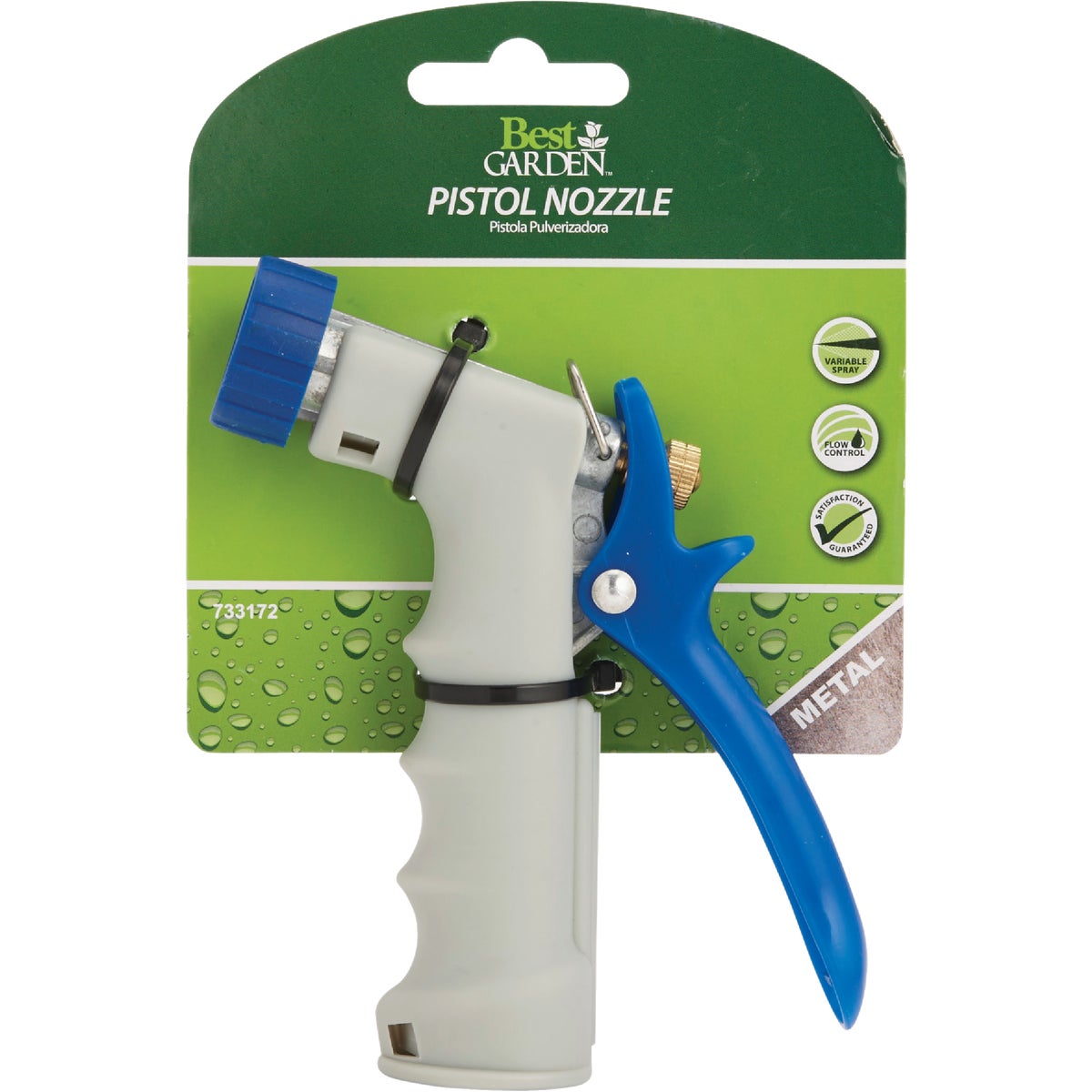 Best Garden Metal Insulated Grip Hot Water Pistol Nozzle, Blue & Gray Image 2