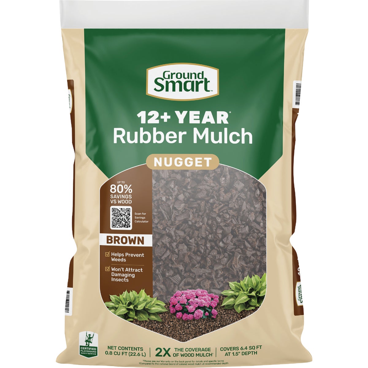 GroundSmart 0.8 Cu. Ft. Brown Recycled Nugget Rubber Mulch