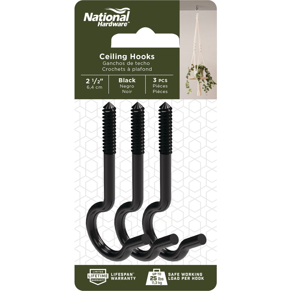 National Hardware 2-1/2 In. Black Ceiling Hook (3-Pack) Image 3