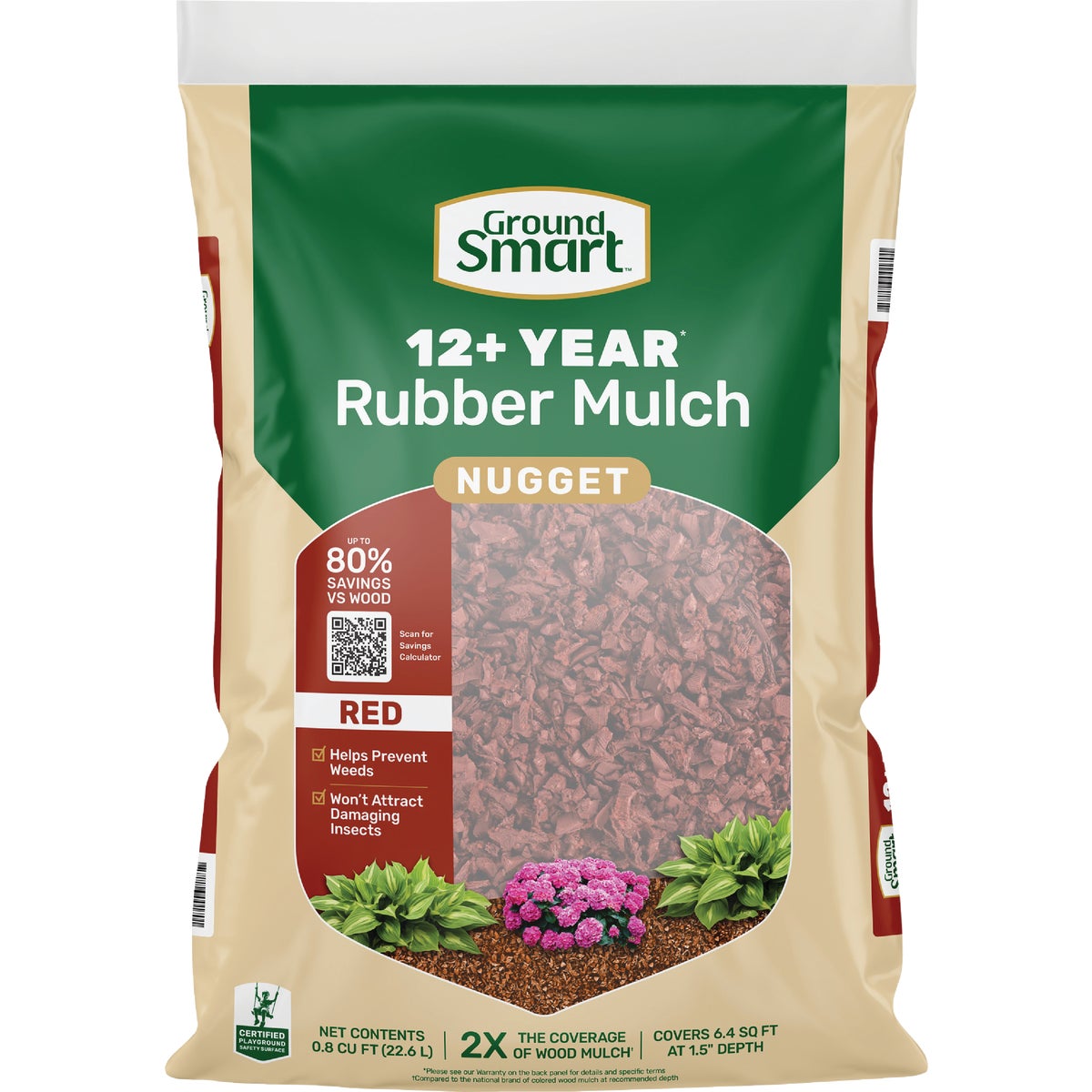 GroundSmart 0.8 Cu. Ft. Red Recycled Nugget Rubber Mulch