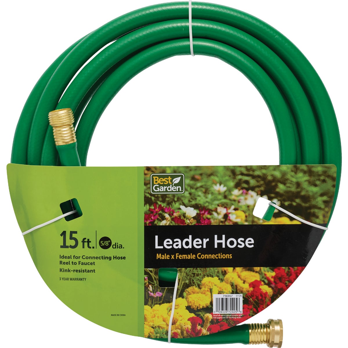 Best Garden 5/8 In. Dia. x 15 Ft. L. Leader Hose with Male & Female Couplings