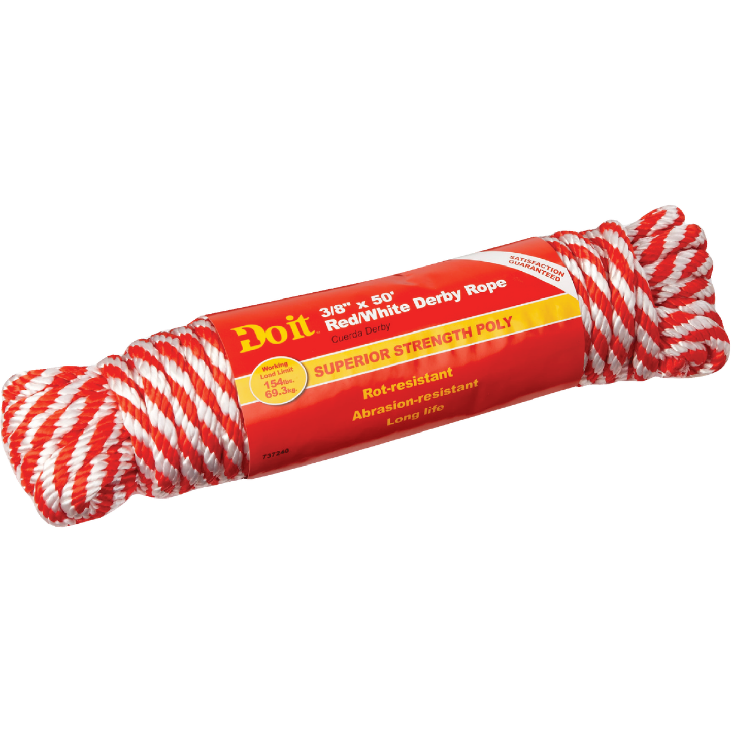 Do it Best 3/8 In. x 50 Ft. Red & White Derby Polypropylene Packaged Rope Image 1