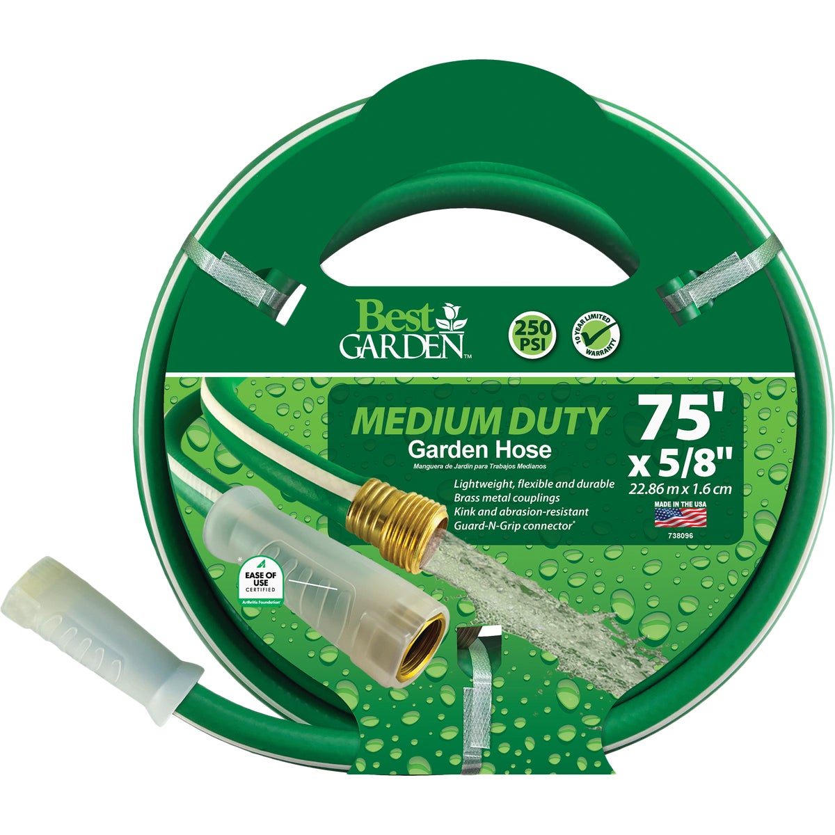 Best Garden 5/8 In. Dia. x 75 Ft. L. Medium-Duty Vinyl Garden Hose with Guard-N-Grip Image 1