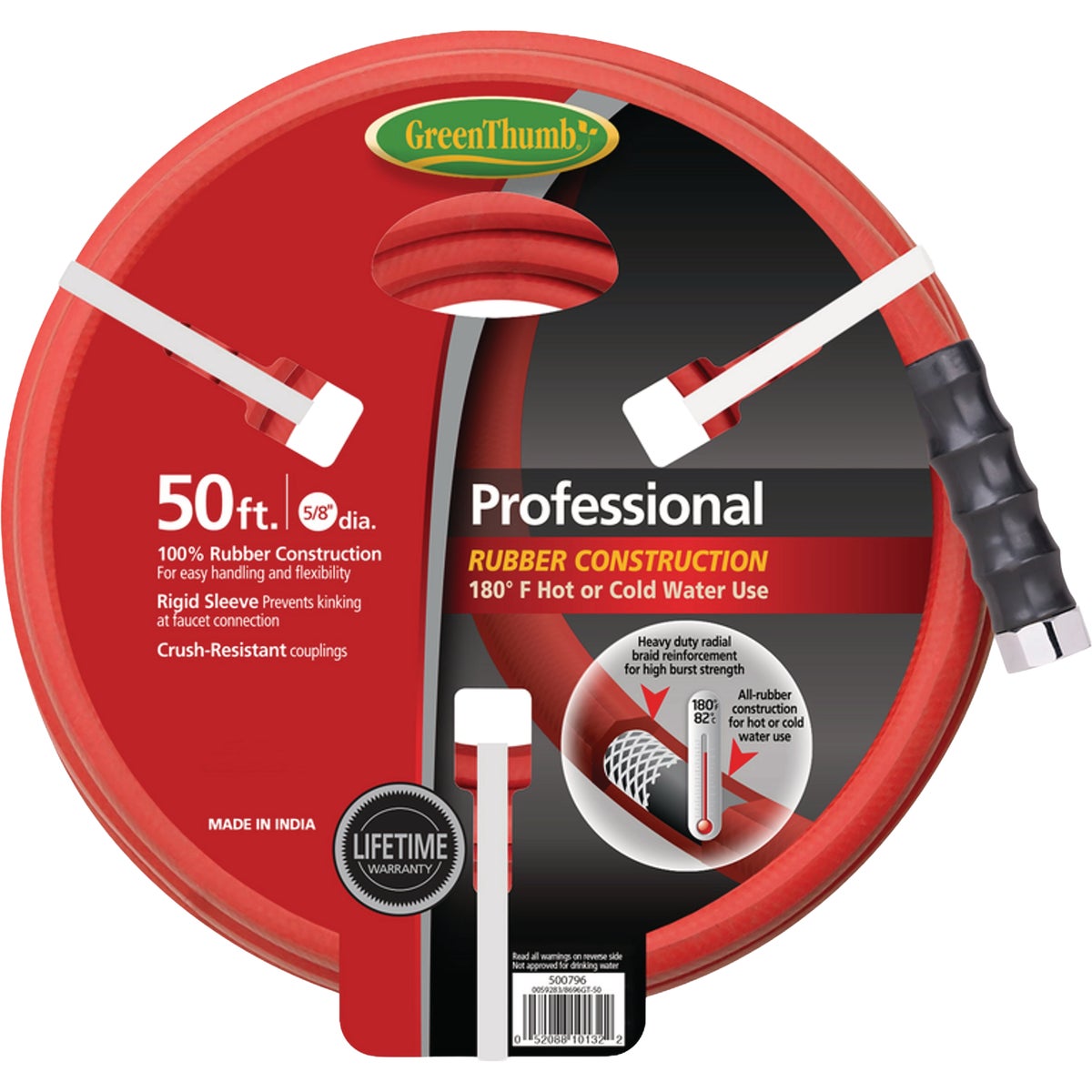 Green Thumb 5/8 In. Dia. x 50 Ft. Red Rubber Hot Water Garden Hose