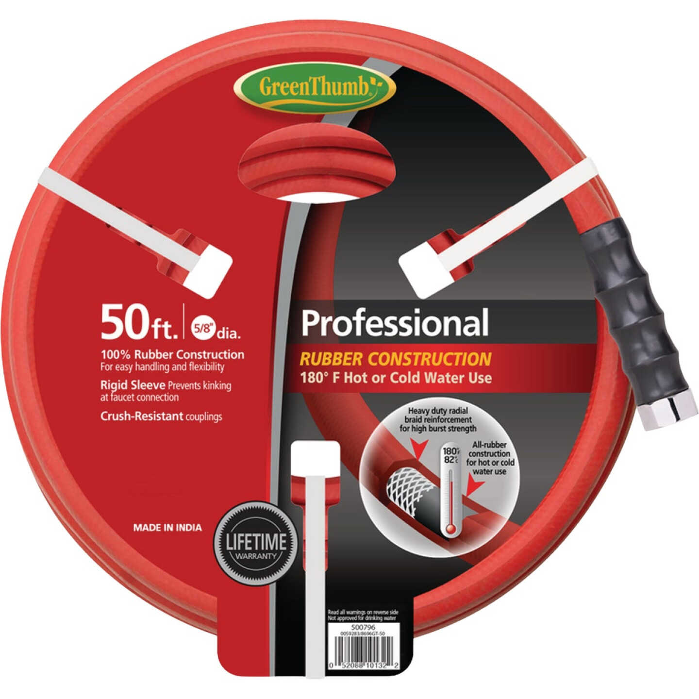Green Thumb 5/8 In. Dia. x 50 Ft. Red Rubber Hot Water Garden Hose Image 1