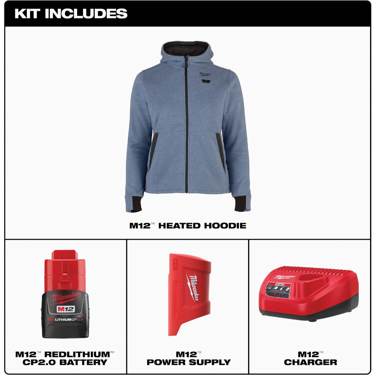 Milwaukee M12 Women's XL Blue Full-Zip Heated Hoodie Image 6
