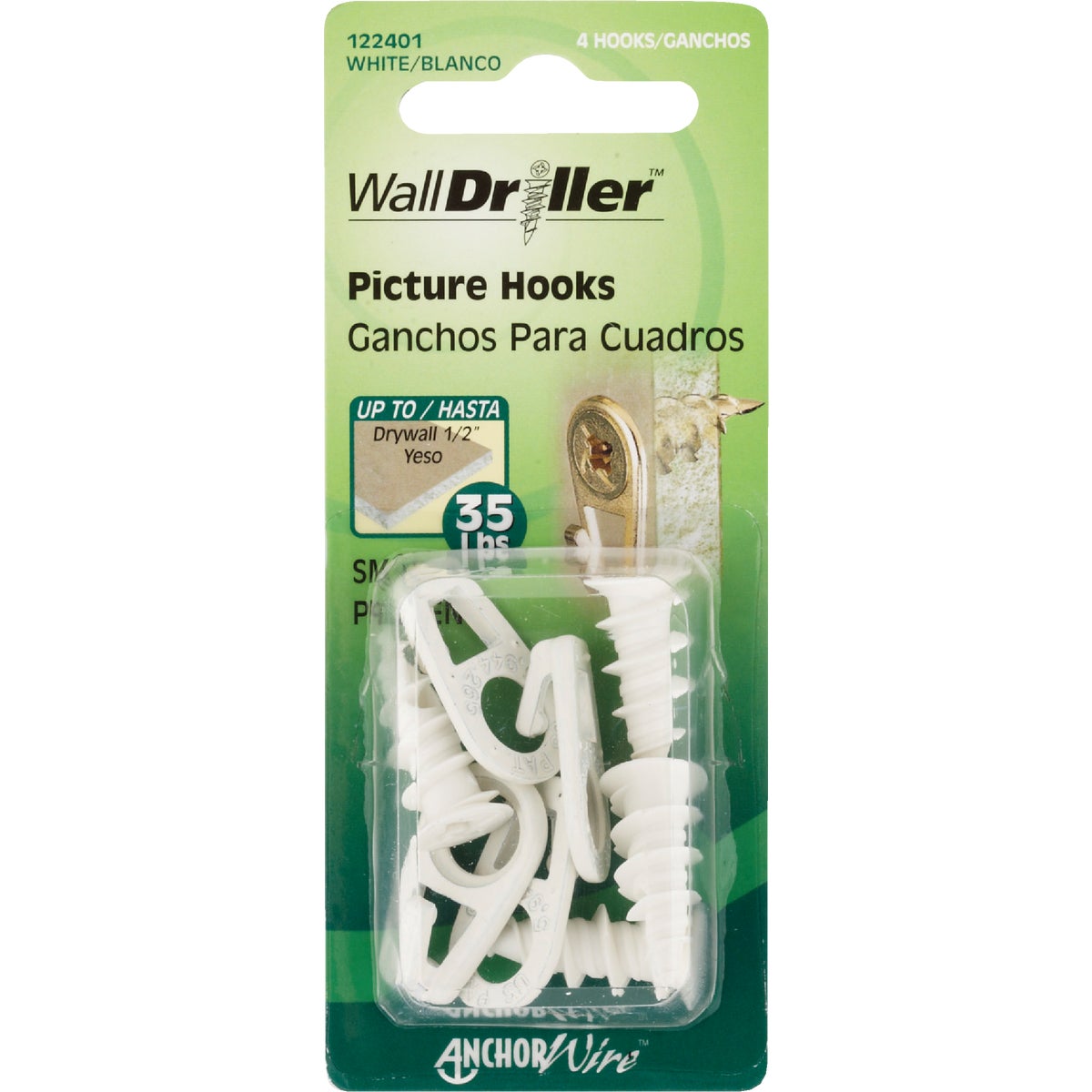 Hillman Anchor Wire 35 Lb. Capacity White Self-Drilling Wall Driller Picture Hanger (4-Count) Image 2