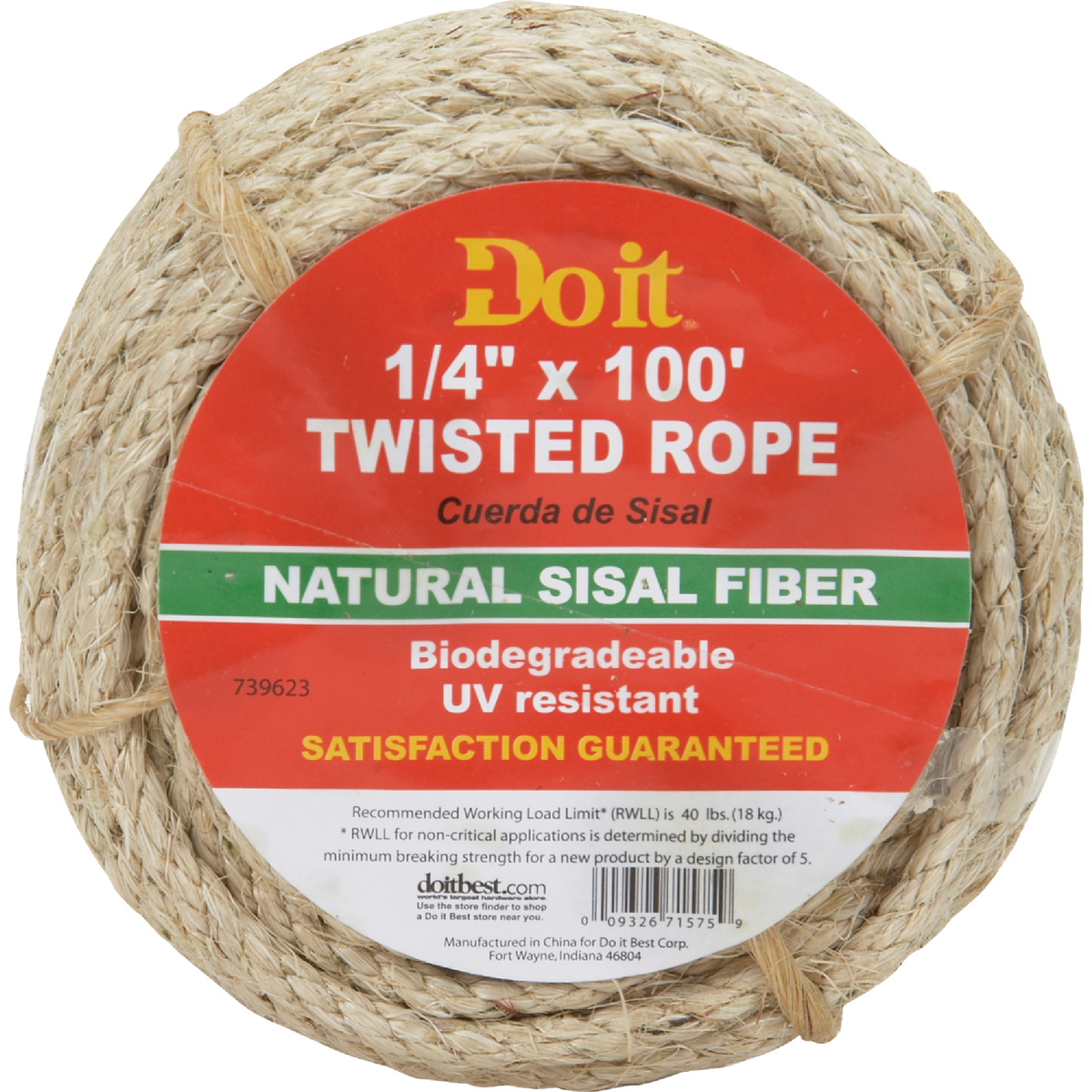 Do it Best 1/4 In. x 100 Ft. Natural Twisted Sisal Fiber Packaged Rope