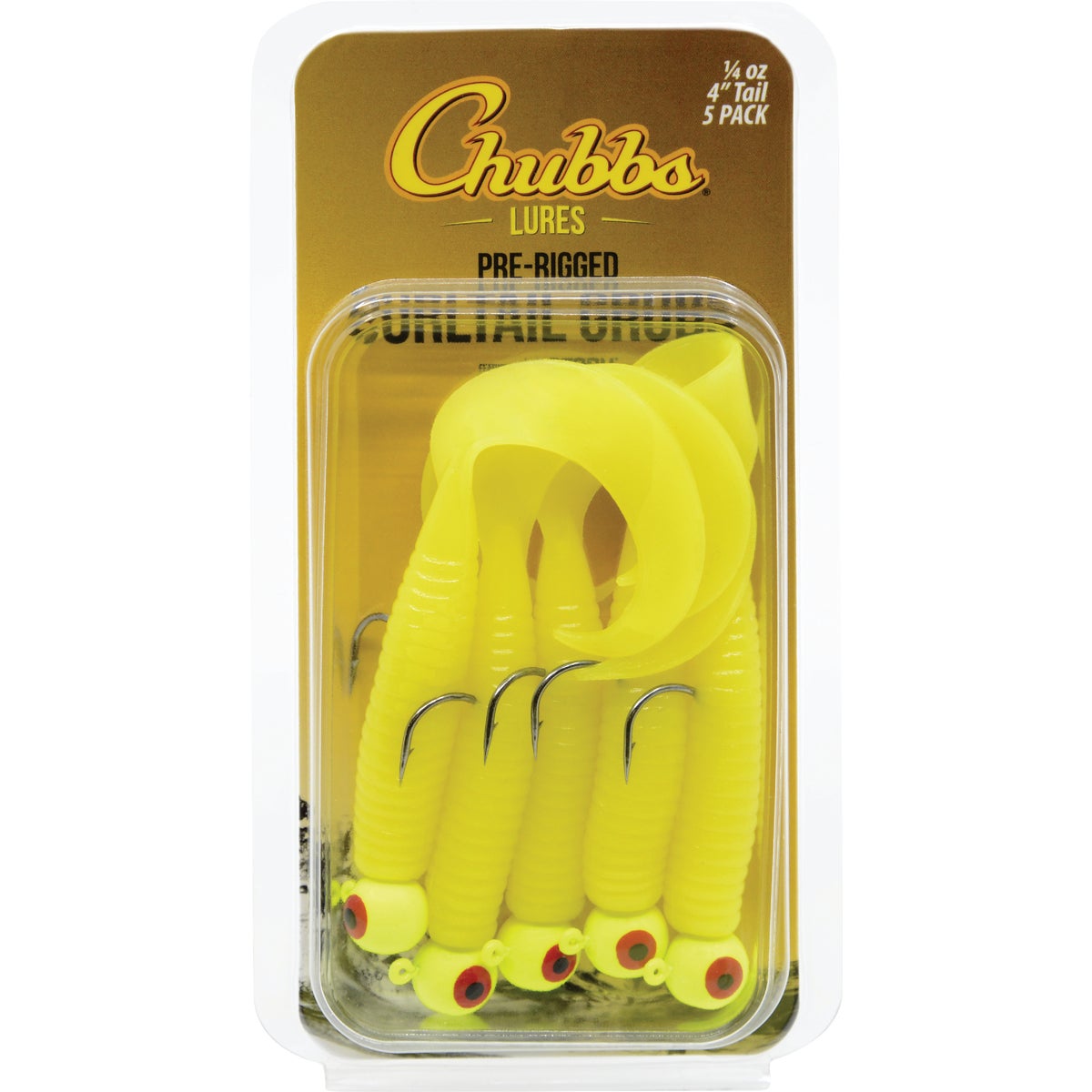 Chubbs 4 In. Yellow Curltail Grub (5-Pack)