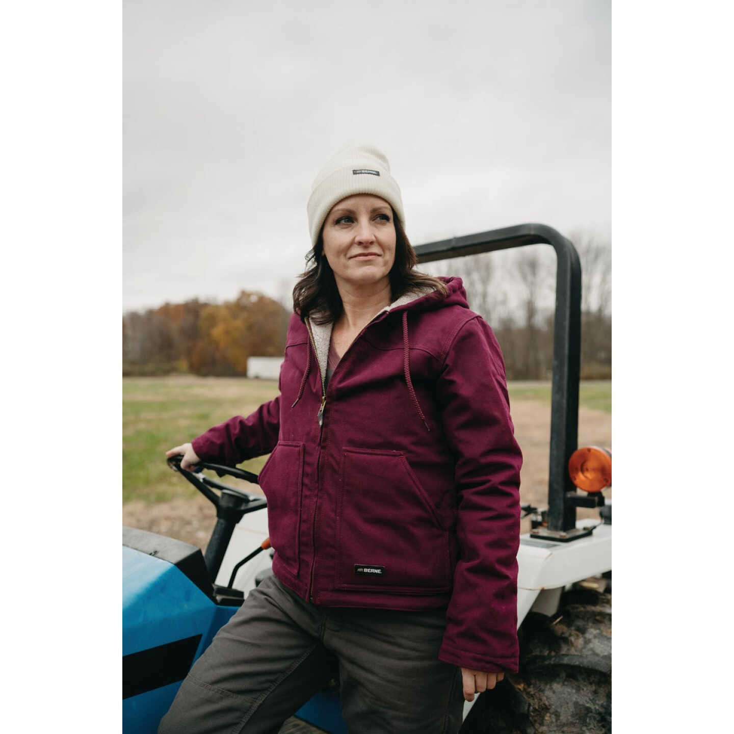 Berne Women's Medium Plum Sherpa-Lined Softstone Duck Hooded Jacket Image 4