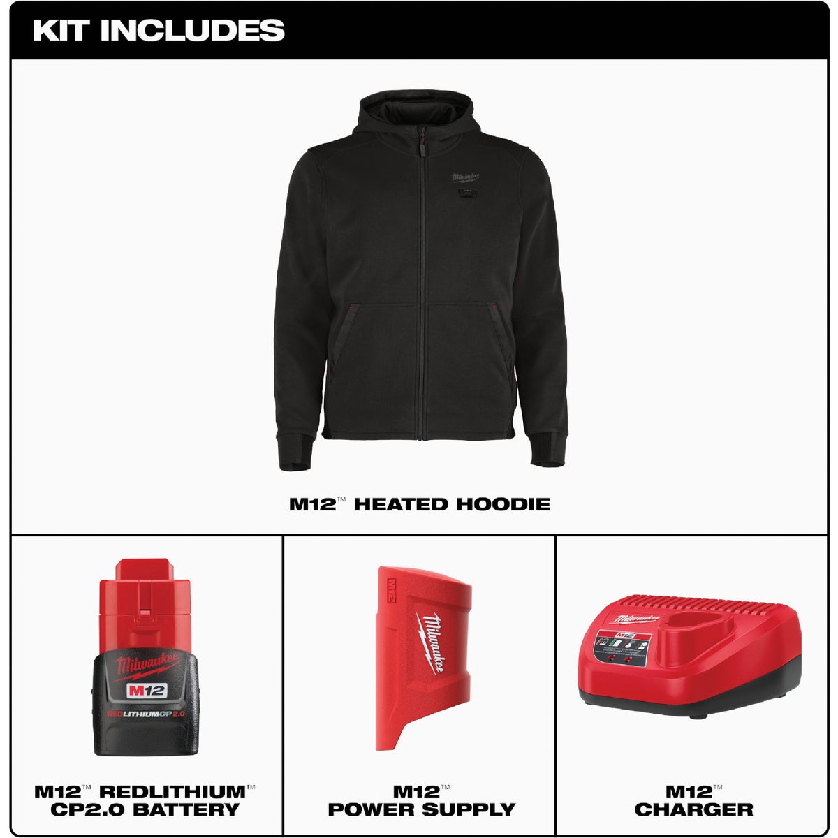 Milwaukee M12 Men's 2X Black Full-Zip Heated Hoodie Image 5