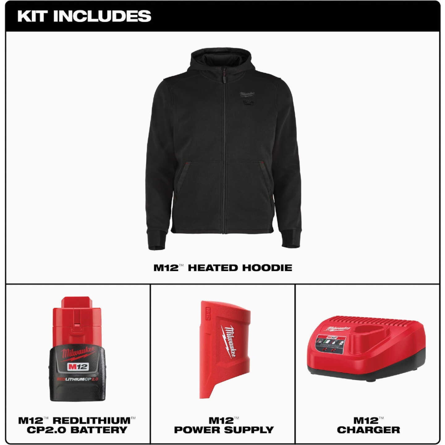 Milwaukee M12 Men's 2X Black Full-Zip Heated Hoodie Image 5