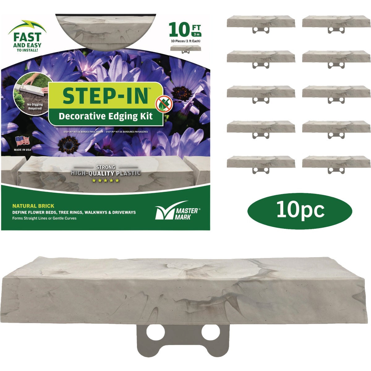 Master Mark Step-In 1.5 In. x 10 Ft. Brick Gray Plastic Landscape Edging