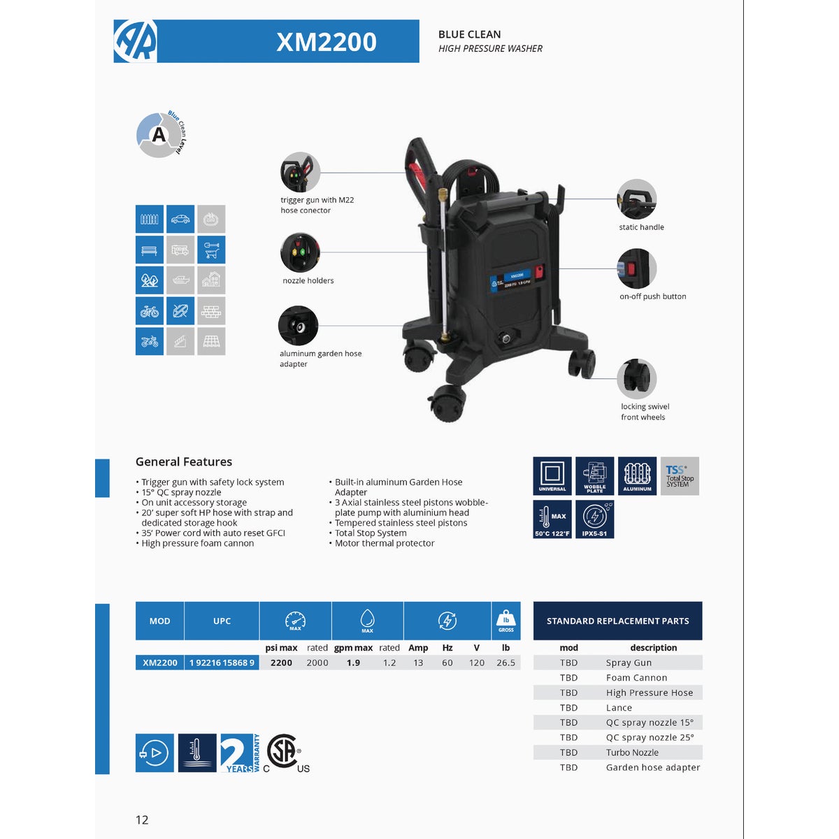 AR Blue Clean 2200 PSI 1.9 GPM Cold Water Electric Pressure Washer Image 2