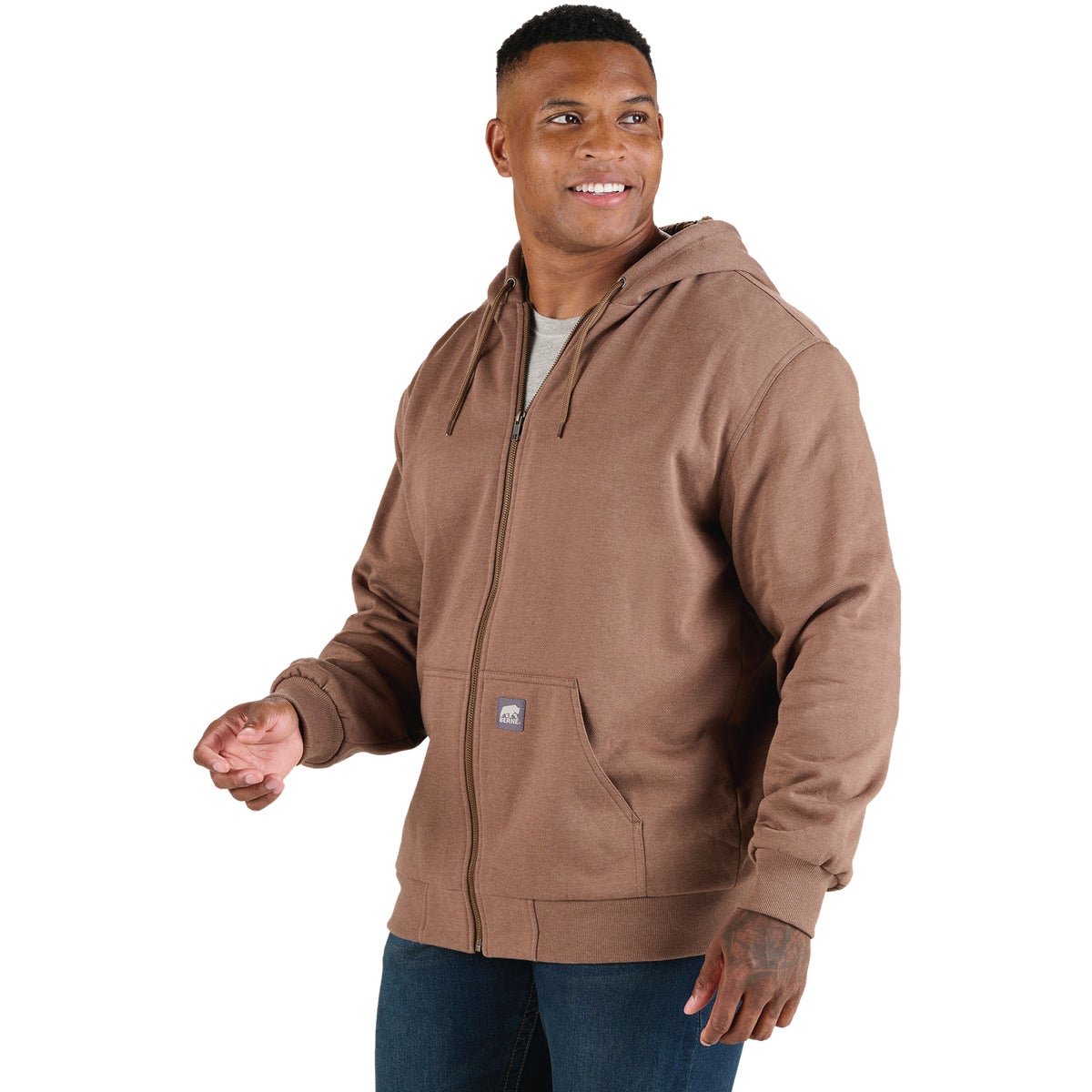 Berne Heritage Grid 2XL Heathered Driftwood Fleece-Lined Full-Zip Hooded Sweatshirt