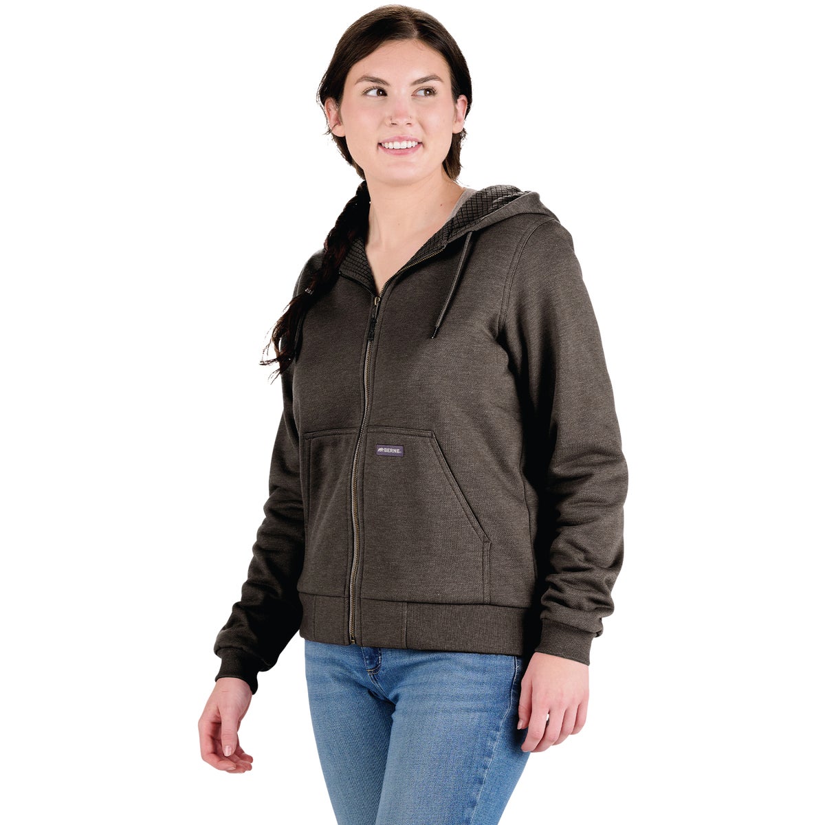 Berne Heritage Women's Small Graphite Heather Grid Fleece-Lined Full-Zip Hooded Sweatshirt