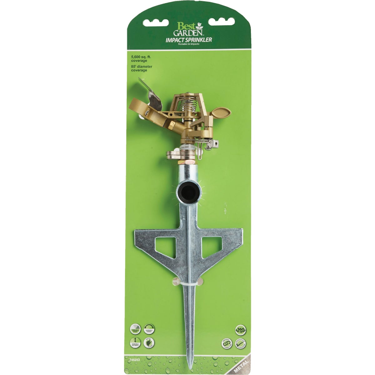 Best Garden Metal 5600 Sq. Ft. T-Spike Impulse Sprinkler Image 2
