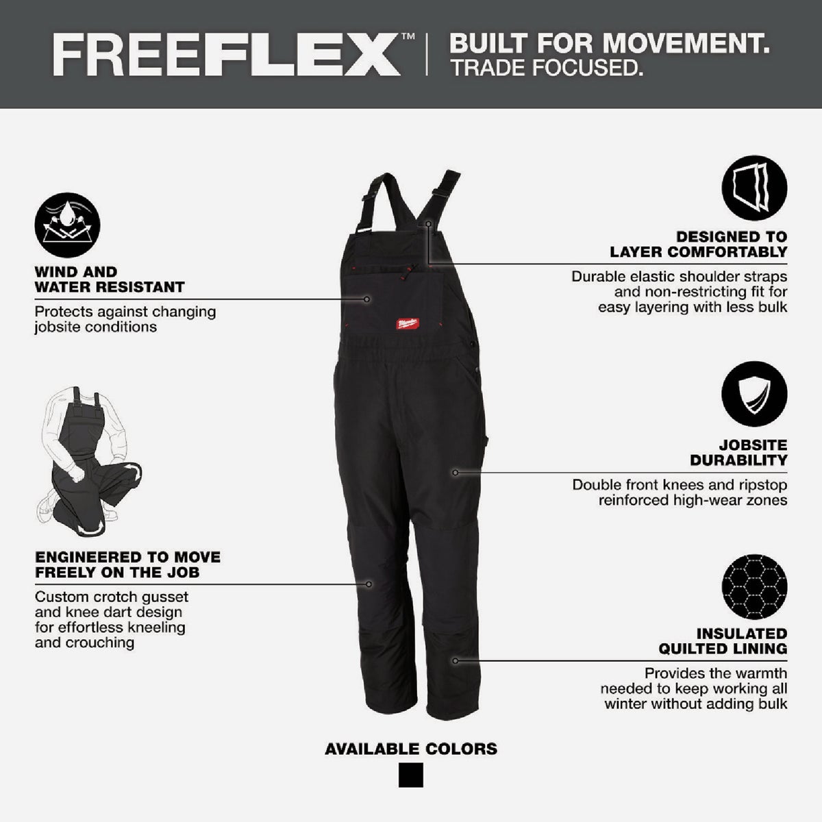 Milwaukee FREEFLEX Men's Small Black Insulated Bib Overalls Image 6