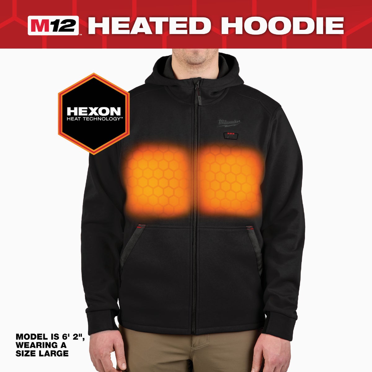 Milwaukee M12 Men's Medium Black Full-Zip Heated Hoodie Image 3