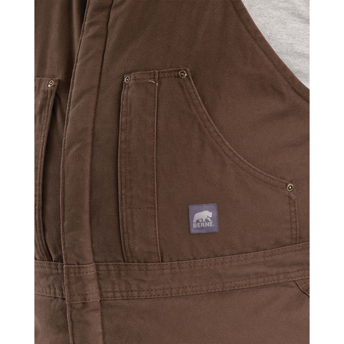 Berne Men's Large Bark Heartland Insulated Washed Duck Bib Overalls Image 6