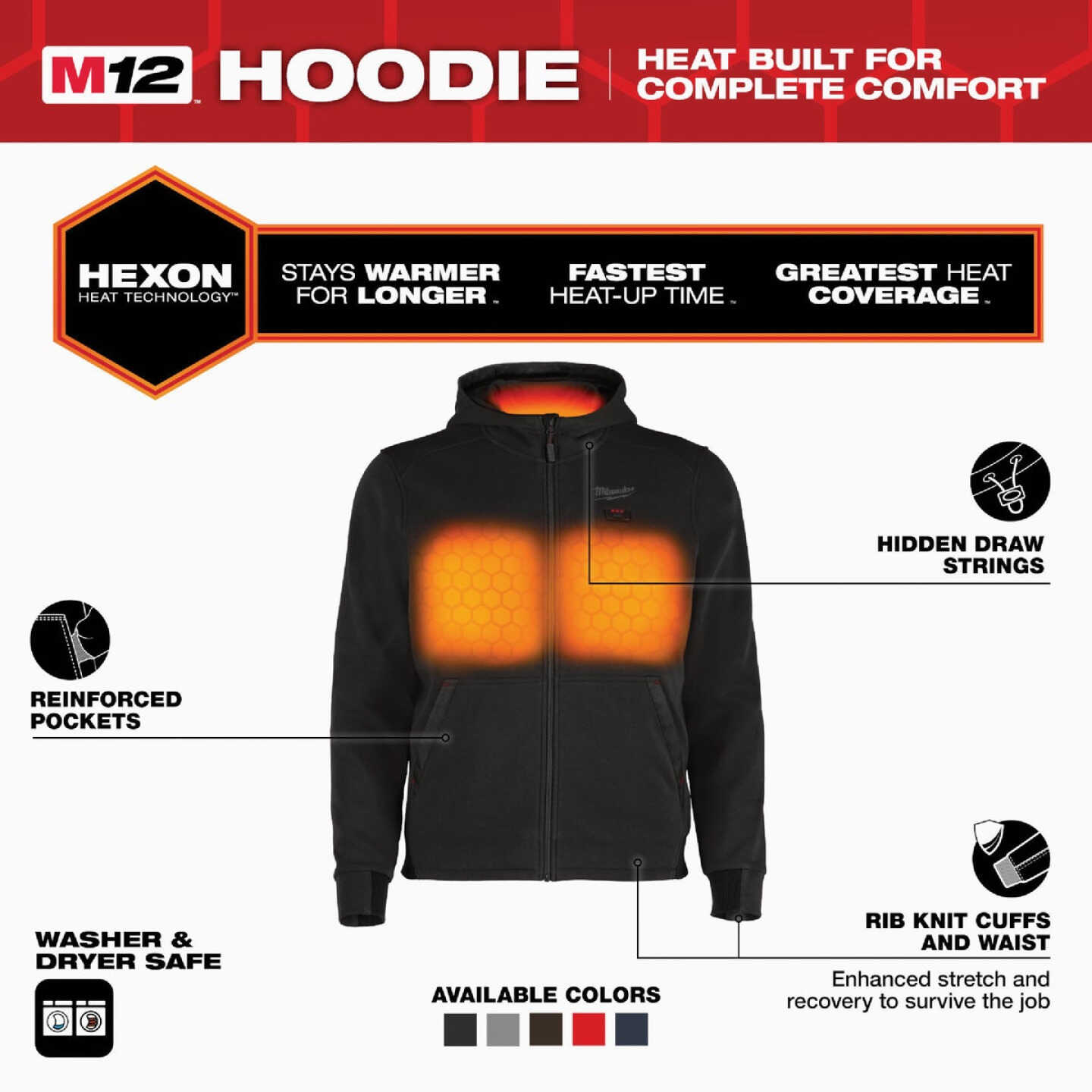 Milwaukee M12 Men's XL Black Full-Zip Heated Hoodie Kit Image 4