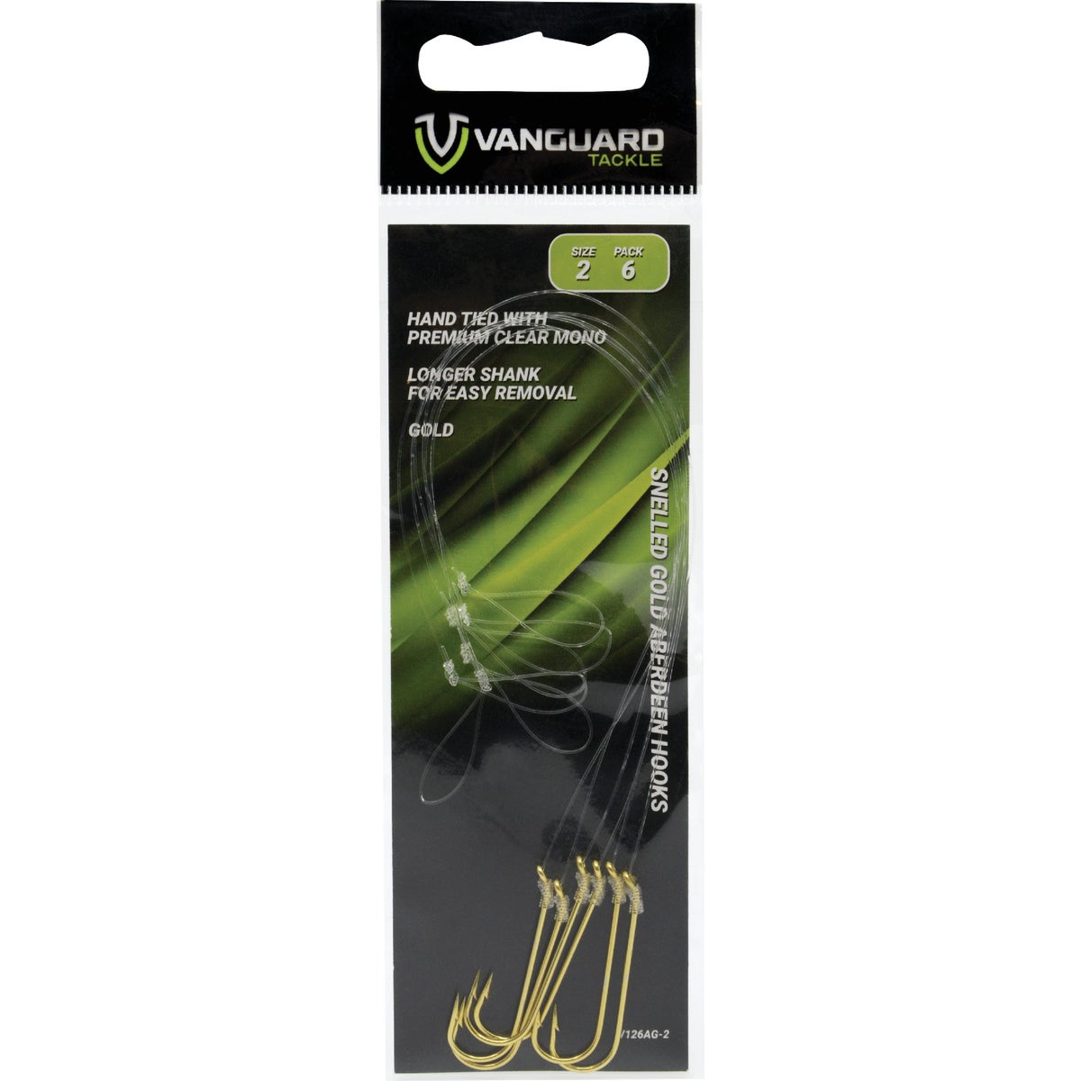 Vanguard Size 2 Snelled Gold Aberdeen Hooks with Mono Line (6-Pack)