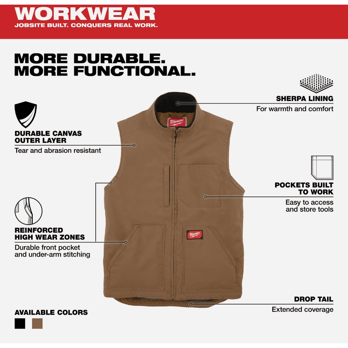 Milwaukee GRIDIRON Men's XL Brown Sherpa-Lined Vest Image 6