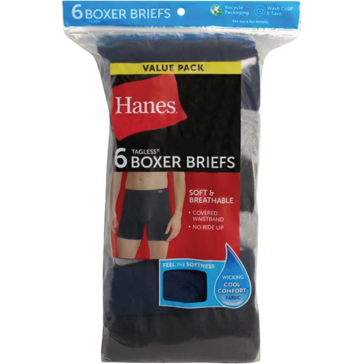 Hanes Men's L Black/Gray/Blue Boxer Briefs (6-Pack)