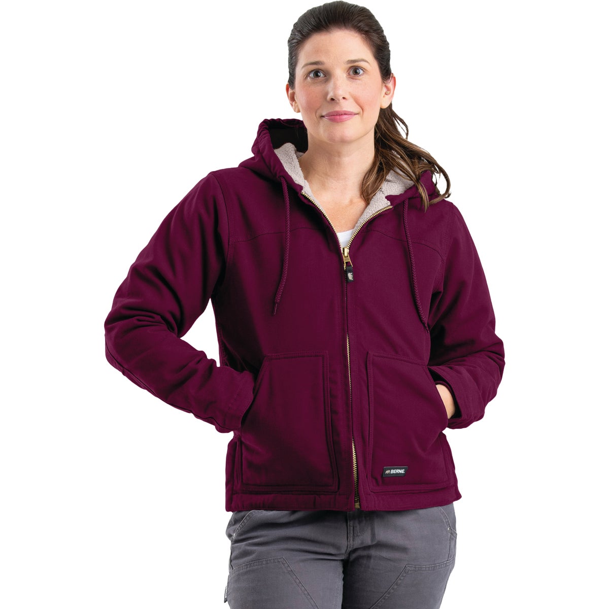 Berne Women's Large Plum Sherpa-Lined Softstone Duck Hooded Jacket