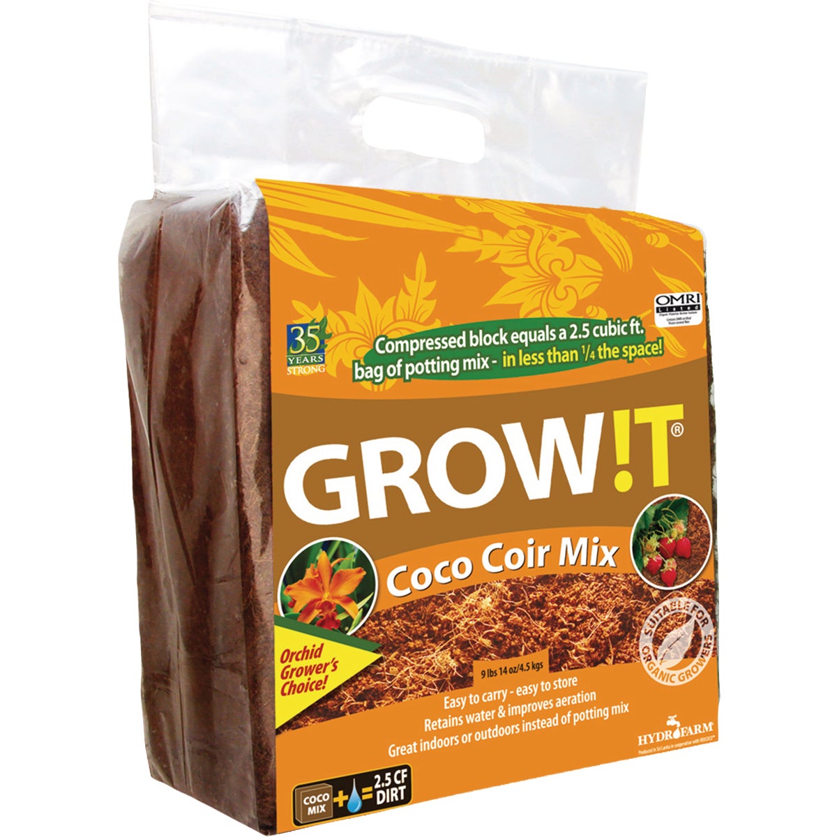 Hydrofarm GROW!T 9 Lb. 14 Oz. Organic Coco Coir Brick Planting Mix