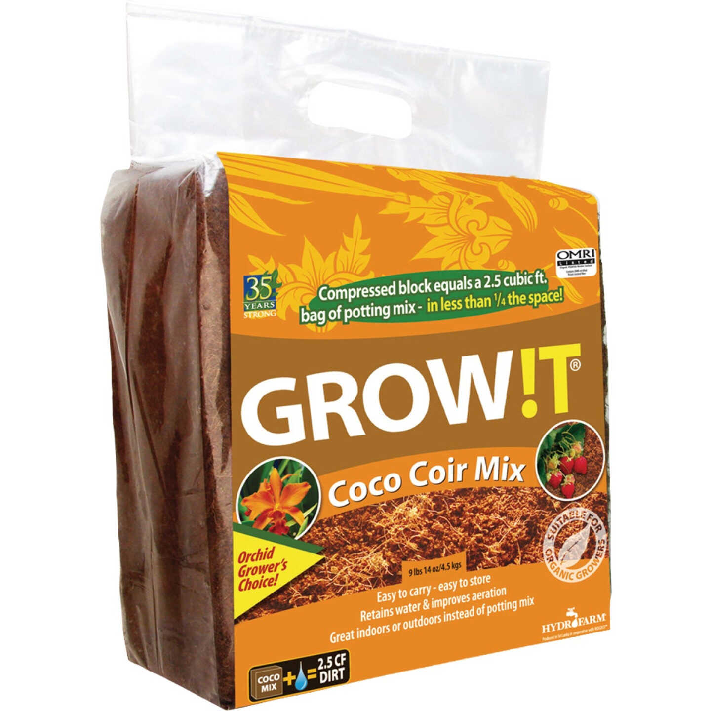 Hydrofarm GROW!T 9 Lb. 14 Oz. Organic Coco Coir Brick Planting Mix Image 1