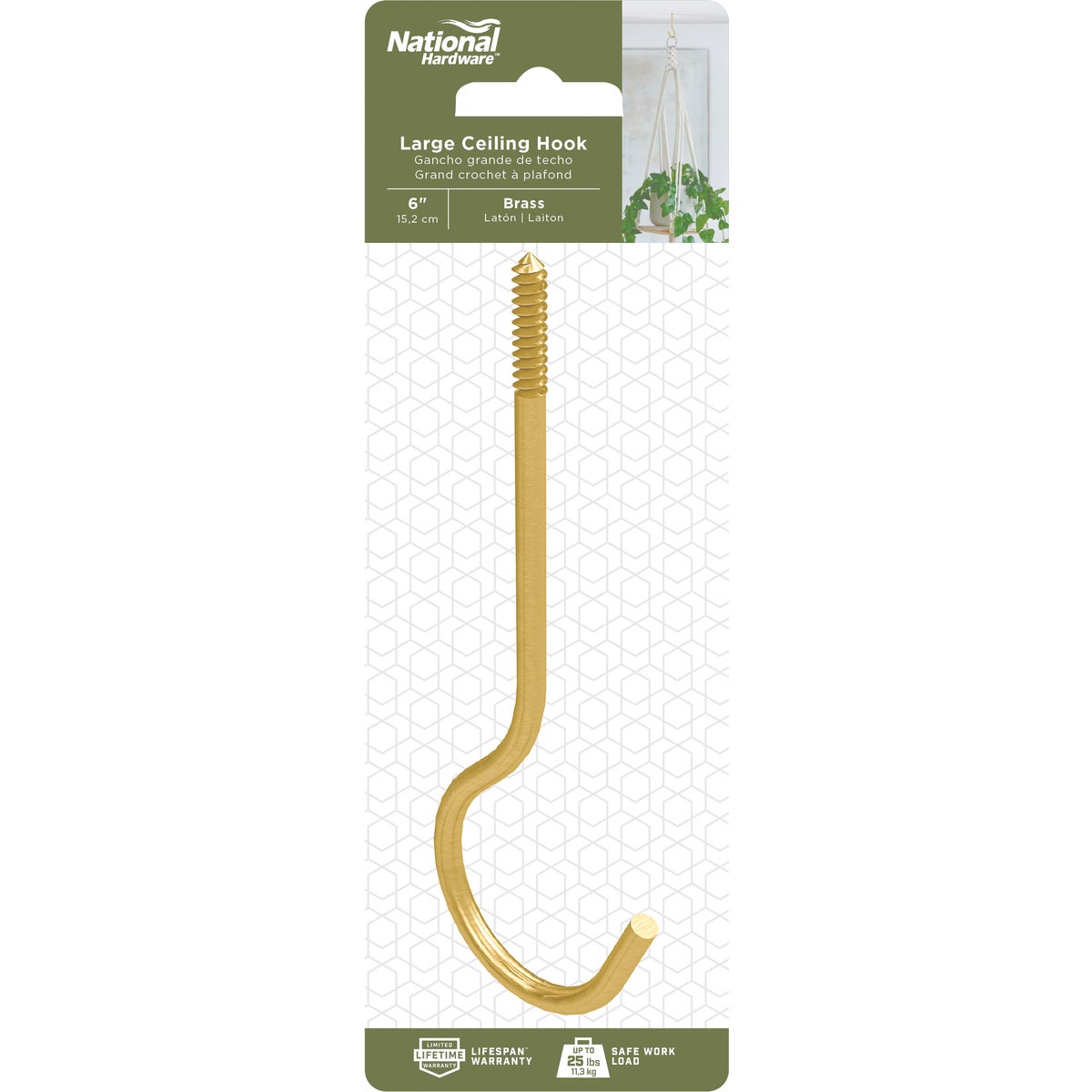 National Hardware 6 In. Brass Ceiling Hook Image 3