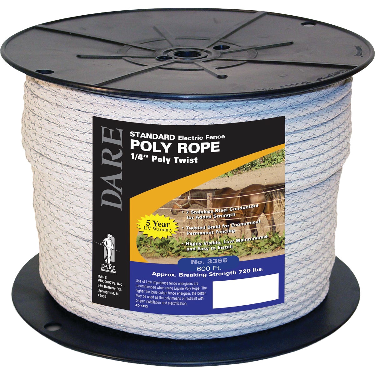 Dare Equi-Rope 6 MM c 600 Ft. Poly Twisted Electric Fence Rope Image 1