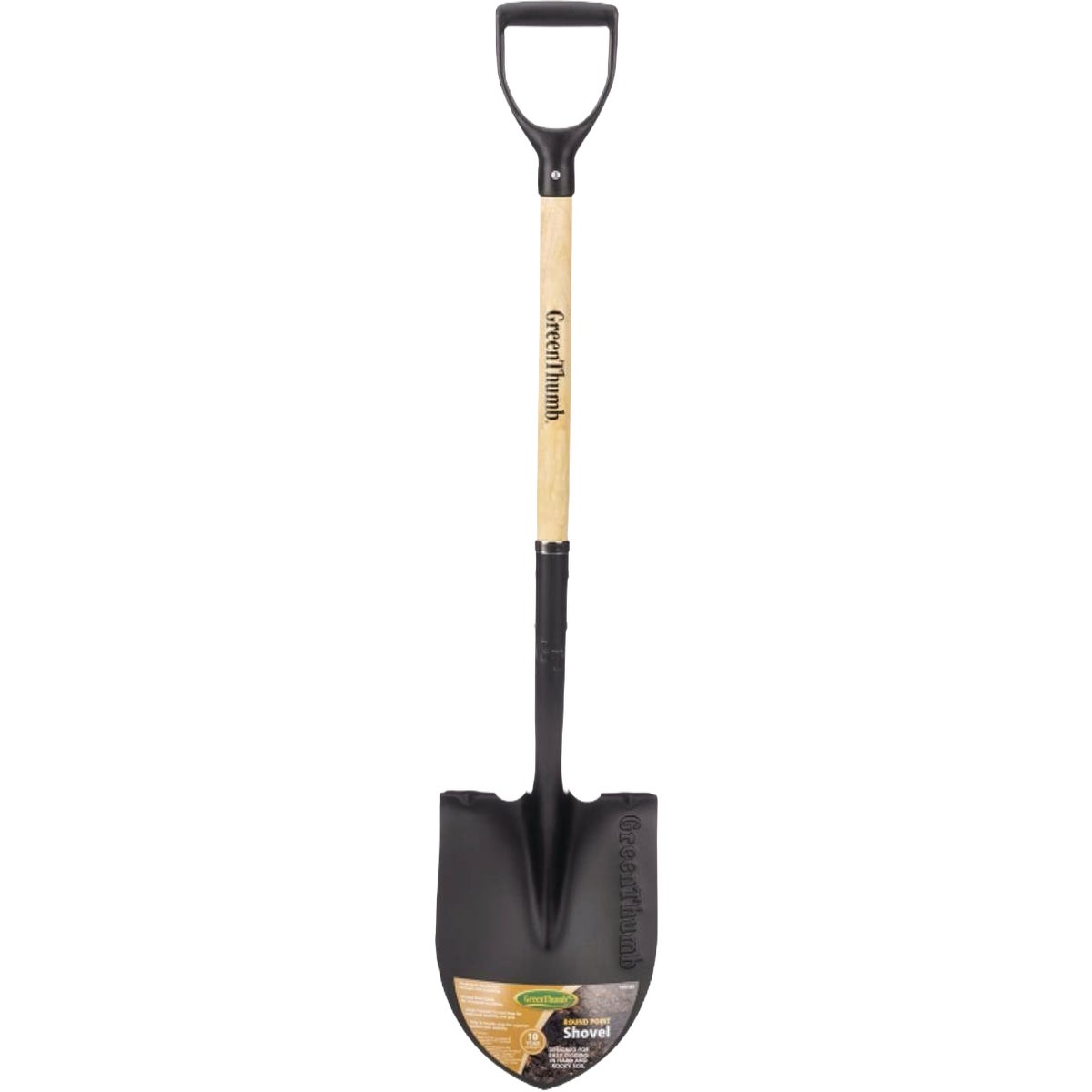 Green Thumb Wood D-Handle Round Point Garden Shovel