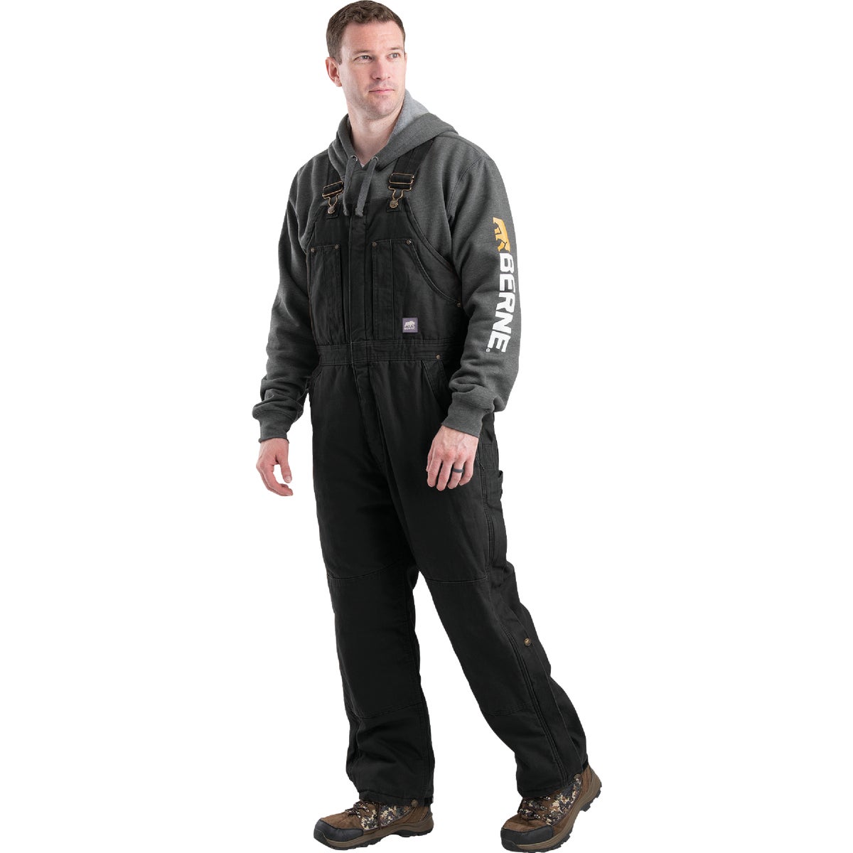 Berne Men's Large Black Heartland Insulated Washed Duck Bib Overalls