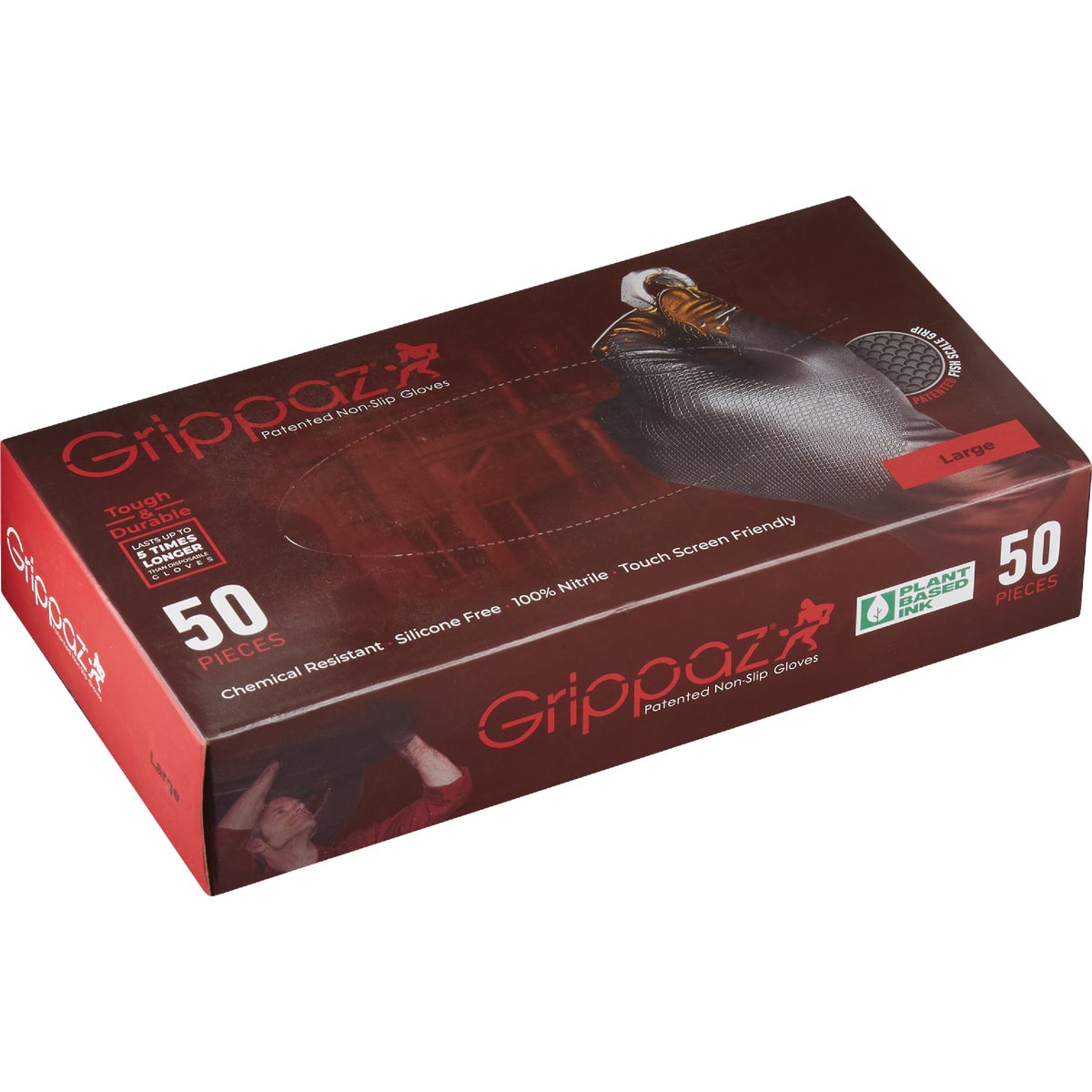 Grippaz Large Black Nitrile Fish Scale Texture Disposable Gloves (50-Pack) Image 2