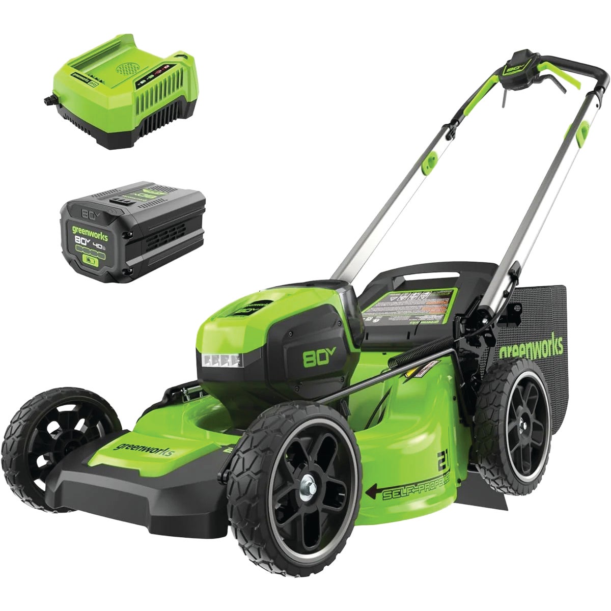 Greenworks 21 In. 80V Self-Propelled Lawn Mower with 4.0 Ah Battery & Rapid Charger
