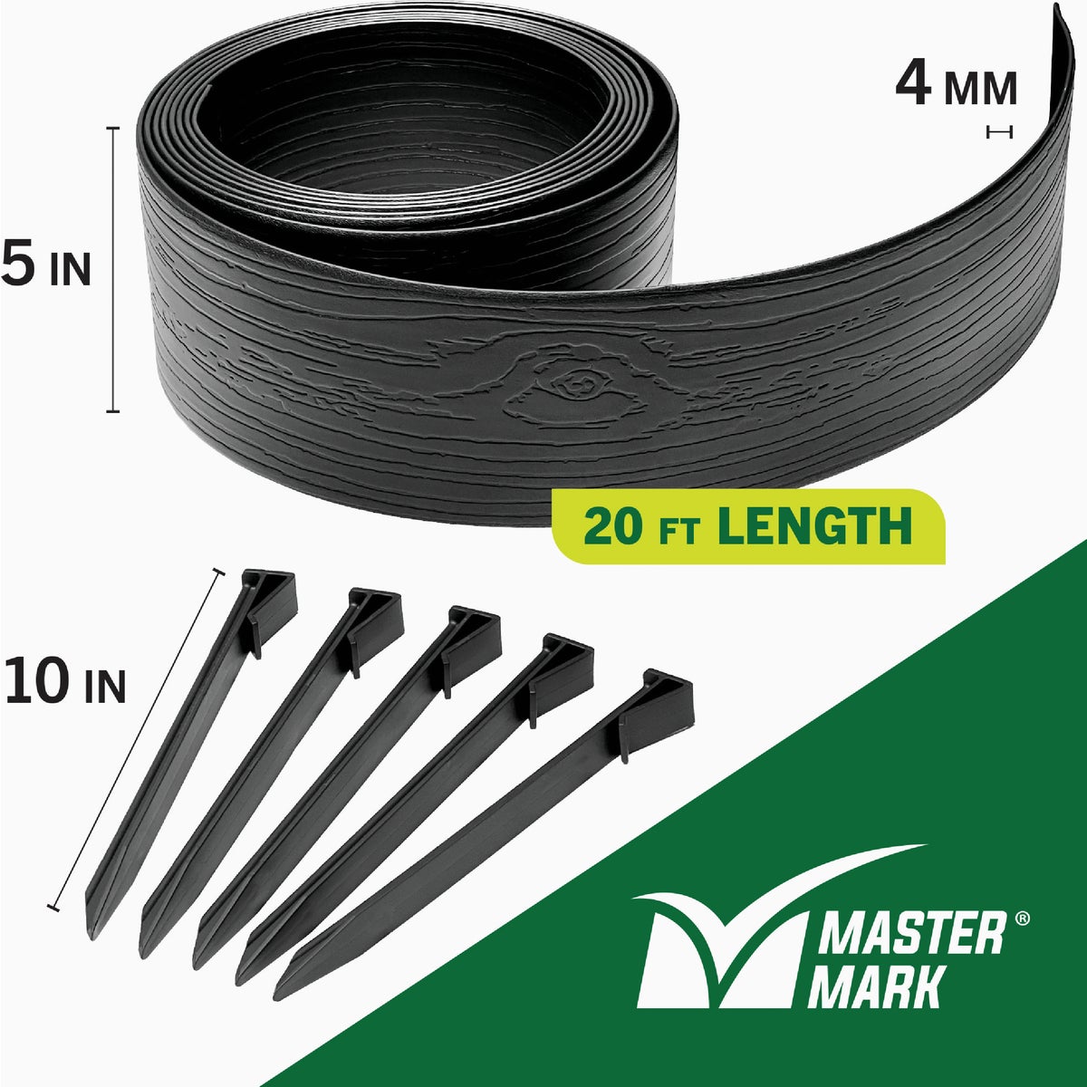 Master Mark 5 In. x 20 Ft. Black Terrace Board Lawn Edging with Stakes Image 4